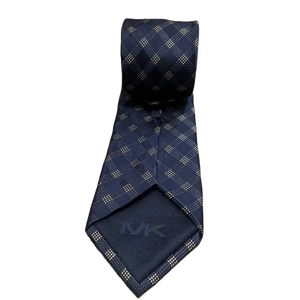 Michael Kors 100% Silk Designer Tie‎ Blue Plaid Business Casual Preppy Necktie